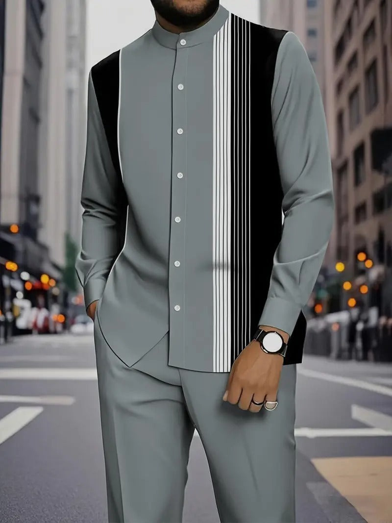 Ensemble 2 pièces homme chemise rayée et pantalon – style sans effort