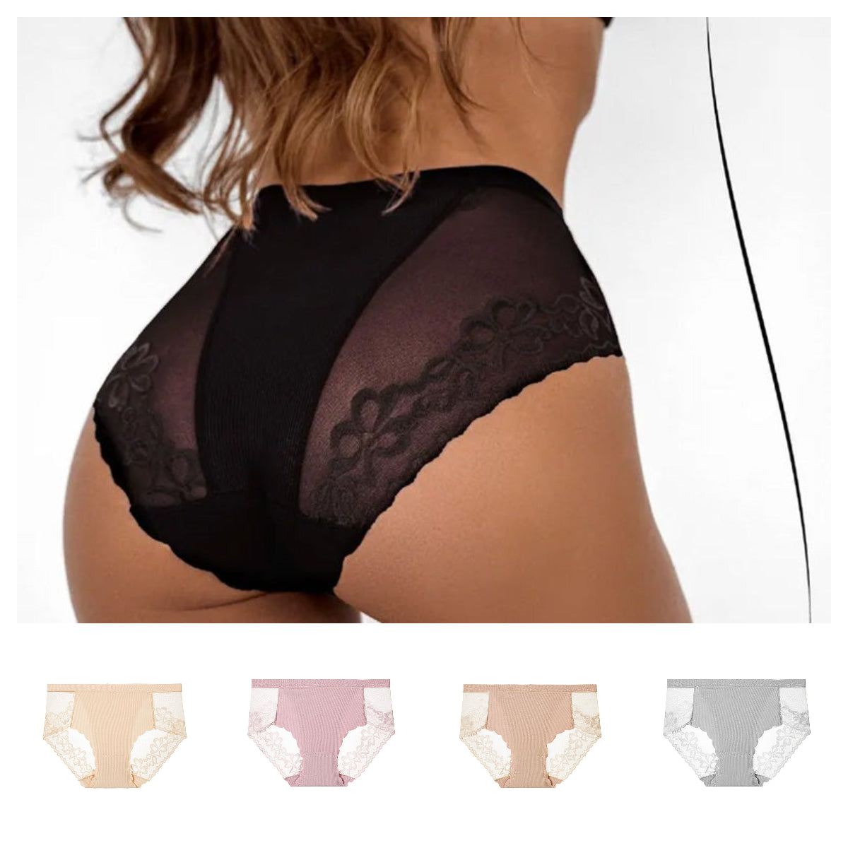 💥Achetez-en 3, obtenez-en 2 gratuitement💕Culotte sexy en maille et dentelle florale pour femme
