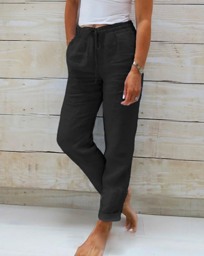 💎 50% DE RÉDUCTION ! 💎 Pantalon Décontracté à Jambe Droite – Coton & Lin Respirant, Taille Élastiquée & 6 Couleurs Disponibles 🌿👖