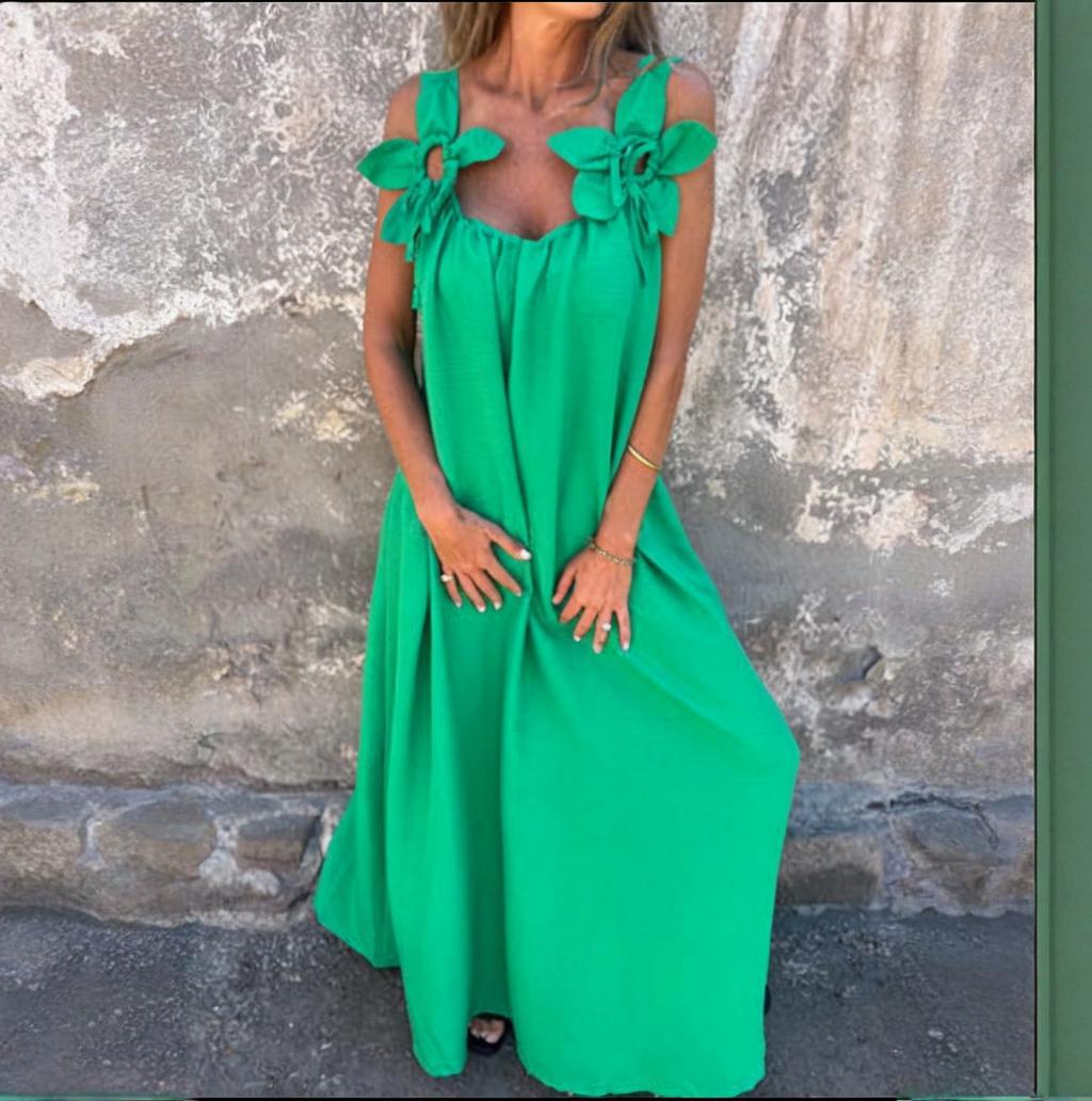 💕Robe de couleur unie pour femme avec motif floral et encolure en U