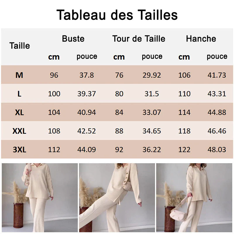 ✨Costume en tricot extensible confortable à col en V pour femme (haut + pantalon)