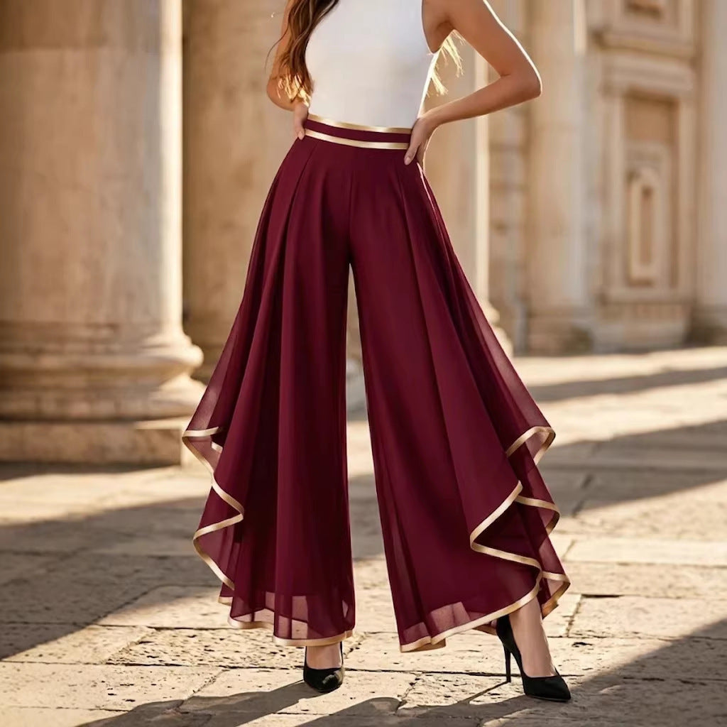 đ 55% DE RĂDUCTION LIMITĂE ! âš Pantalon large pour femme â Fluide, passepoil dorĂ©, Ă©lĂ©gant, polyvalent đ