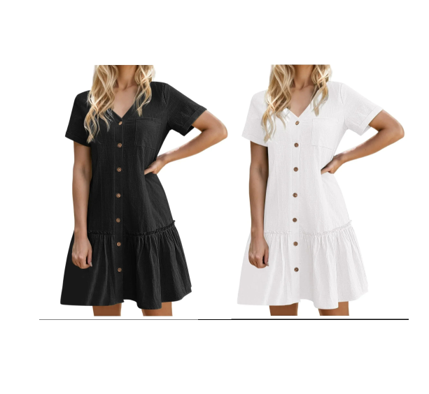 Robe à nouer pour femme, robe d'été ample en coton et lin, avec ourlet à volants, robe décontractée à manches courtes