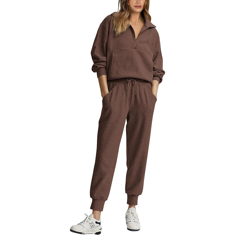 Femmes 2 épingles Ensemble de sweatshirts Manchons longs Sweatshirt à demi-zip