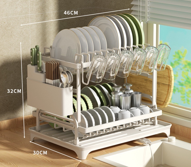 🍽️ 60% DE RÉDUCTION! ✨ Égouttoir à Vaisselle 2 Niveaux – Avec Plateau d'Égouttage, Gain de Place & Idéal pour les Cuisines Familiales 🏠