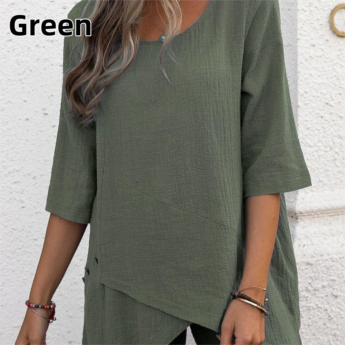 🌿🥰Top loose respirant avec col rond et ourlet irrégulier