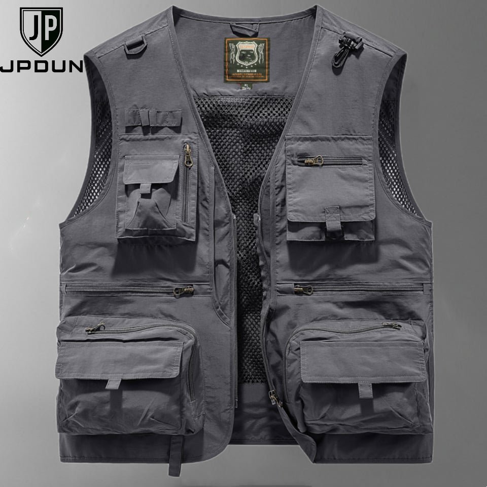 Gilet cargo respirant en maille avec fermeture éclair
