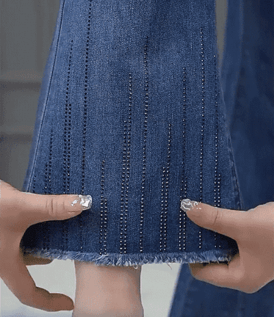 Pantalon évasé extensible à taille haute avec diamants-acheter 2 livraison gratuite