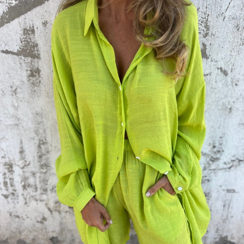 🔥Vente flash 52% de réduction💃Ensemble deux pièces chemise à manches longues et short décontracté pour femme