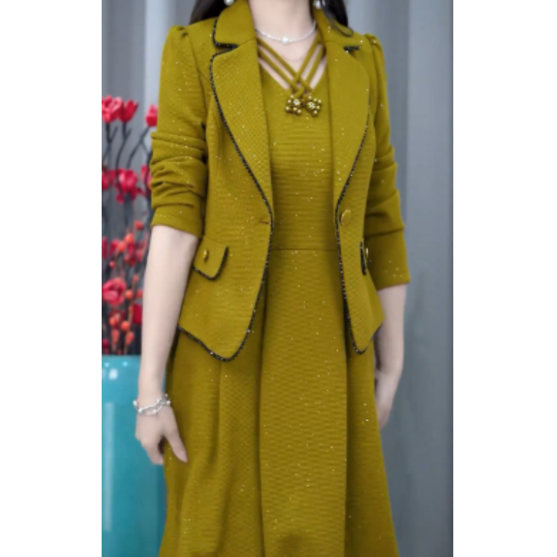 Ensemble 2 Pièces : Blazer Tendance et Robe Sans Manches pour Femme