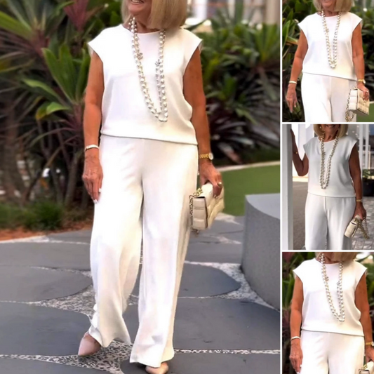 🌸2025 Tout nouveau design👗Haut sans manches et pantalon à col rond pour femmes