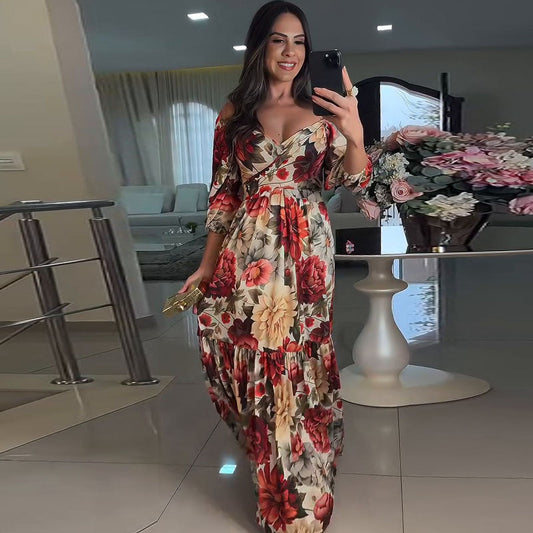 🌹 HOT SALE 49% OFF 🌹 Femme col V robe plissée imprimée florale ✈️ Livraison gratuite
