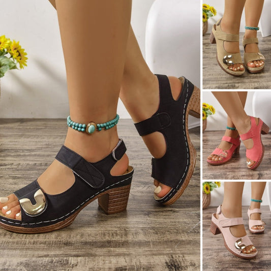 👡Sandales pour femmes à bout ouvert et à boucle métallique et à talons hauts👡