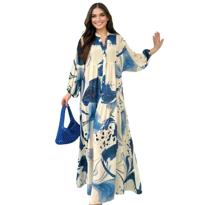 đ 60% DE RĂDUCTION ! đ Robe Longue Ă Col V pour Femmes â ImprimĂ© Floral Abstrait, Tissu Fluide & Parfaite pour lâĂtĂ©