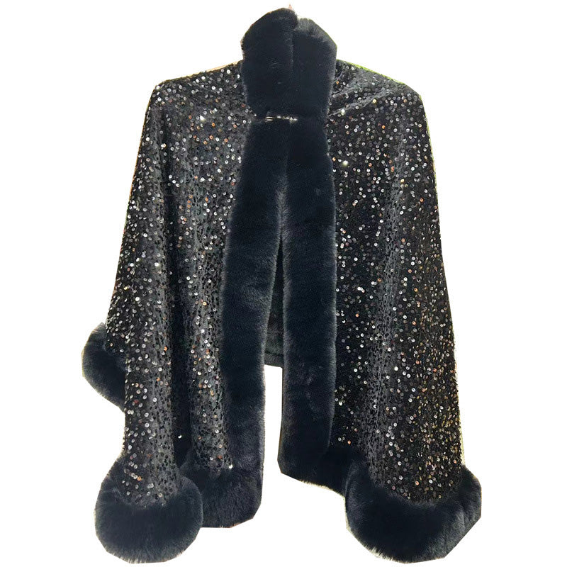 🔥Nouveautés - Châle élégant à paillettes en fausse fourrure pour femme