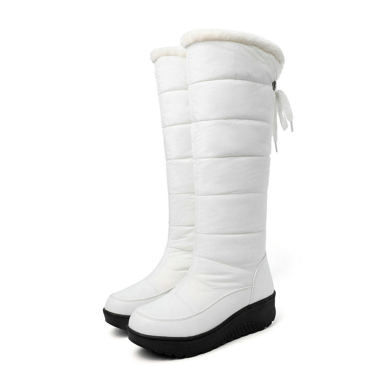 Bottes d’hiver imperméables, doublées de coton chaud, jusqu’aux genoux