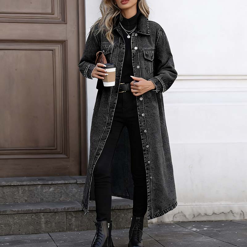📢📢60 % de réduction !!⏰LIVRAISON GRATUITE⏰Manteau long en denim boutonné pour femme