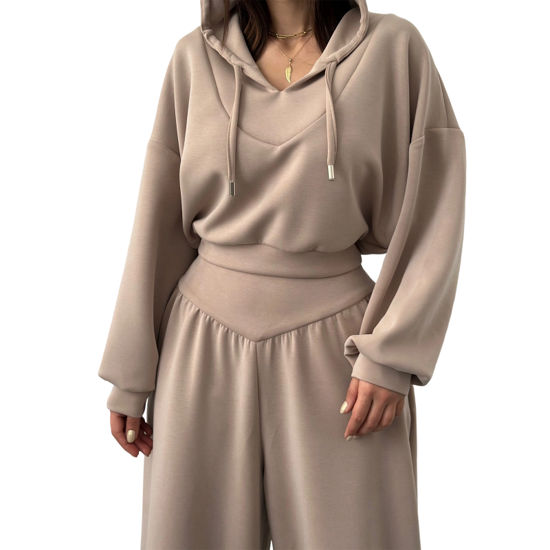 📢📢60 % de réduction !! ⏰Ensemble sweat à capuche court et pantalon large pour femme