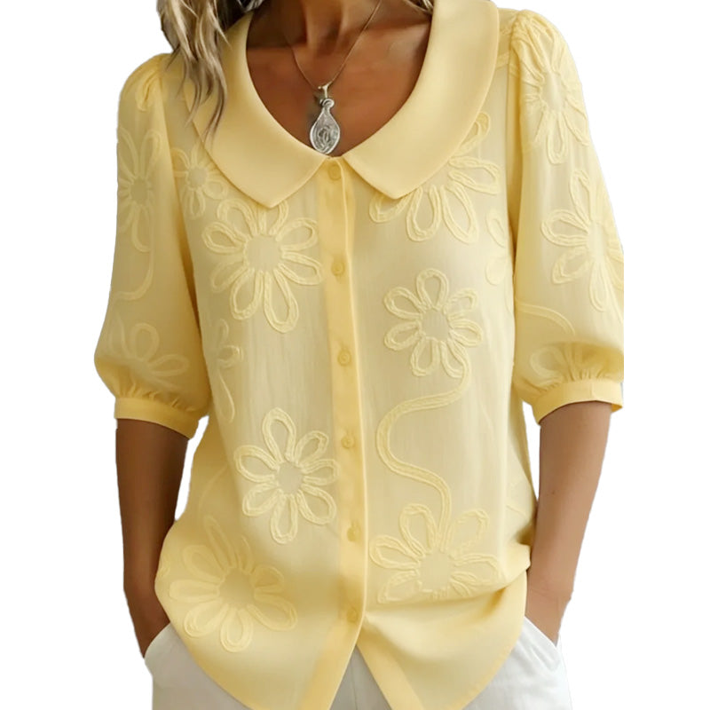Chemise à col rétro brodé de fleurs