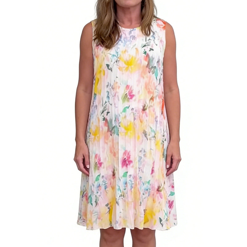 Robe plissée sans manches à imprimé floral pour femme