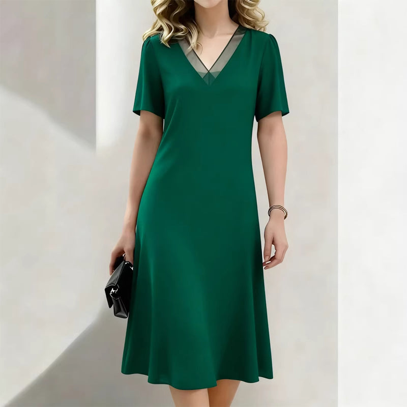 Robe Élégante Femme avec Col V en Tulle