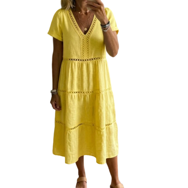 Robe élégante à encolure en V et empiècements en dentelle pour femme