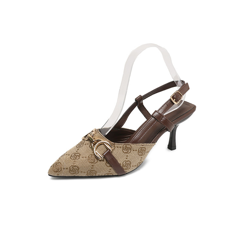 👠✨💃 OFFRE SPÉCIALE -50% ! Escarpins Bout Pointu avec Chaîne Métallique – Talon Aiguille, Bride Arrière & Imprimé Monogramme