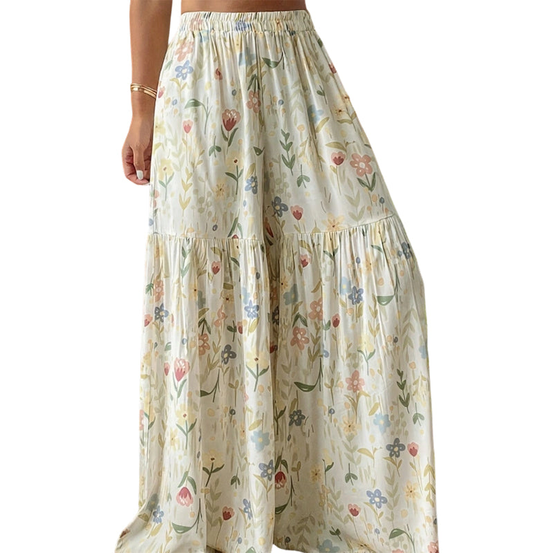 Pantalon large à imprimé floral pour femme