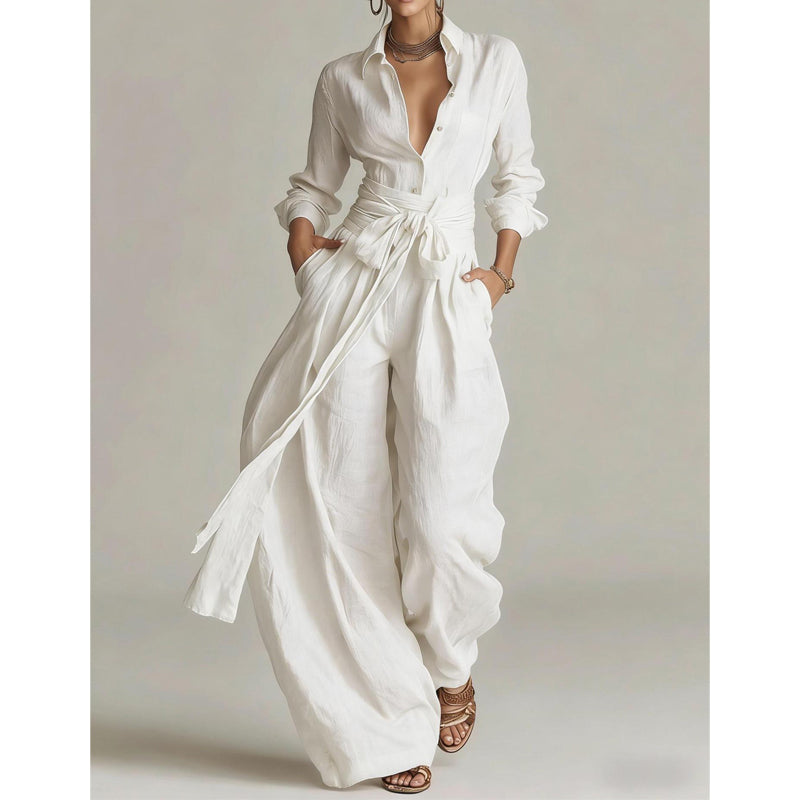 Ensemble haut à col et pantalon taille haute pour femme