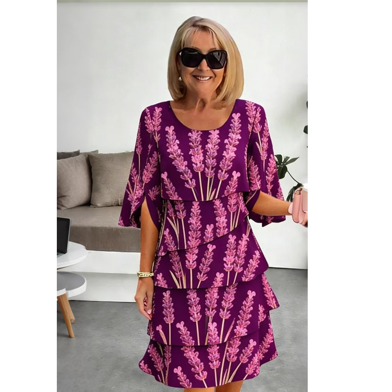 🔥Robe midi chic à volants avec motif floral✈️