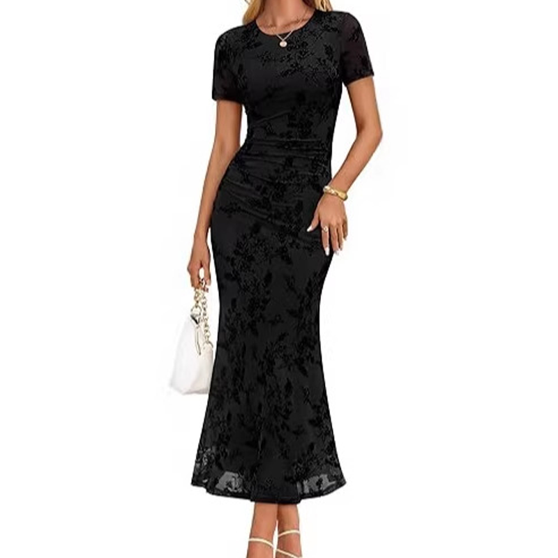 🌸 50% OFF NOW!💃 Robe sirène en maille à fleurs pour femme – Taille froncée et style romantique – Idéale pour une soirée en amoureux ✨