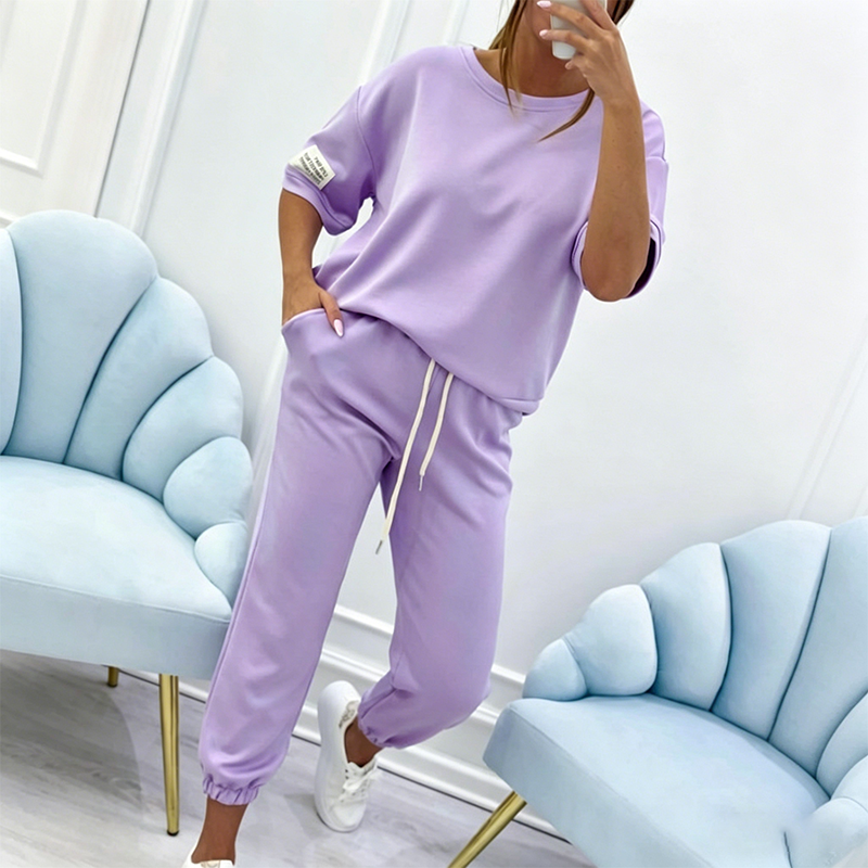 Ensemble décontracté à manches courtes pour femme (haut et pantalon)