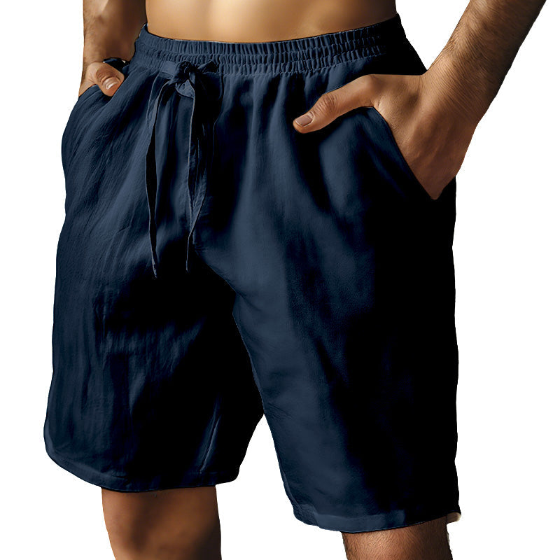 (S-3XL) 🌿 Short homme en coton et lin uni, cordon de serrage élastique