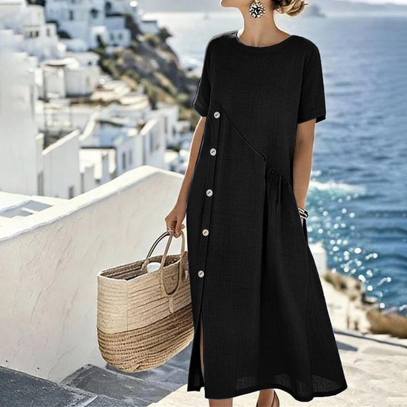 Robe midi femme décontractée à boutons irréguliers