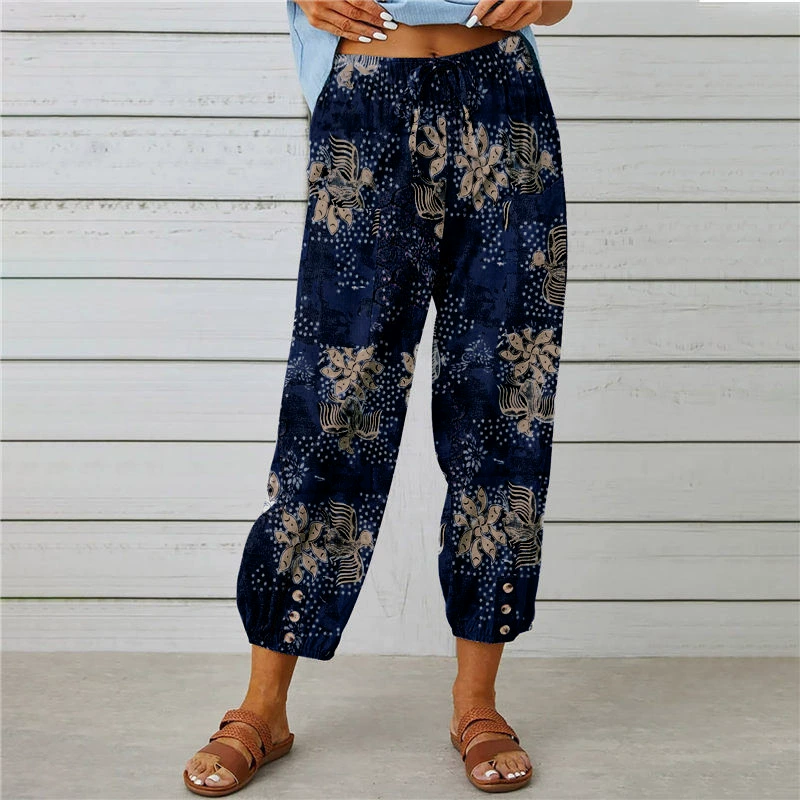 Pantalon de jogging à fleurs taille haute - style vintage