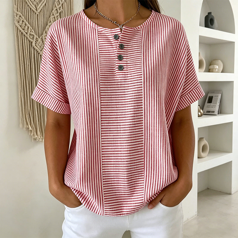 T-shirt Henley Femme Décontracté à Rayures