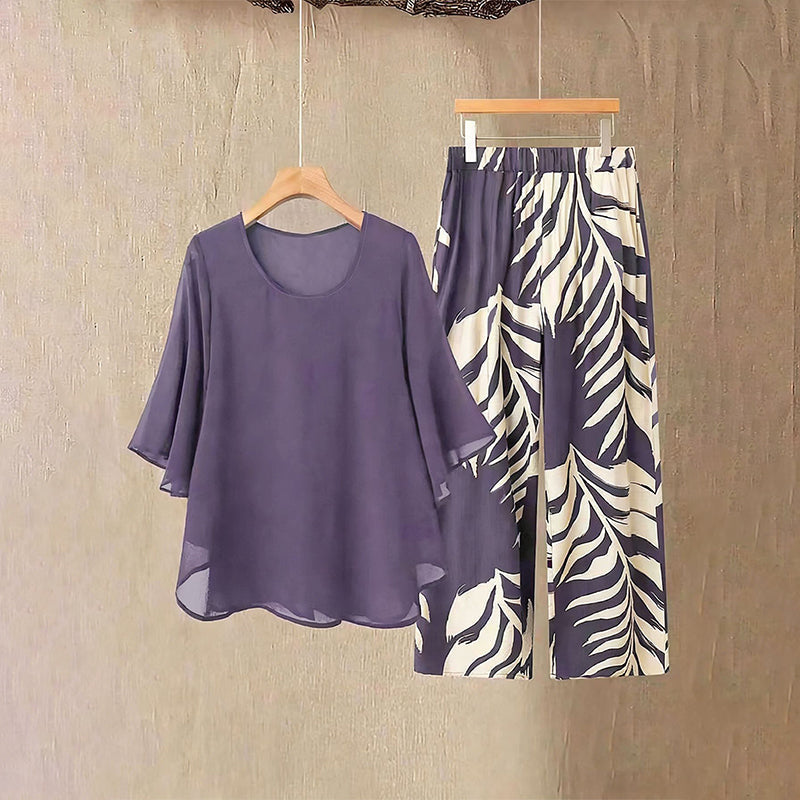 đąđą 50% DE RĂDUCTION !! â° Ensemble haut Ă©lĂ©gant fluide & pantalon imprimĂ© pour femme