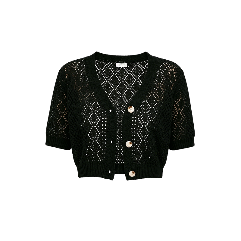 Pull Court Col V Boutonné pour Femme