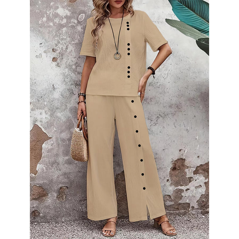 Ensemble 2 Pièces Femme : Haut Décontracté et Pantalon Large