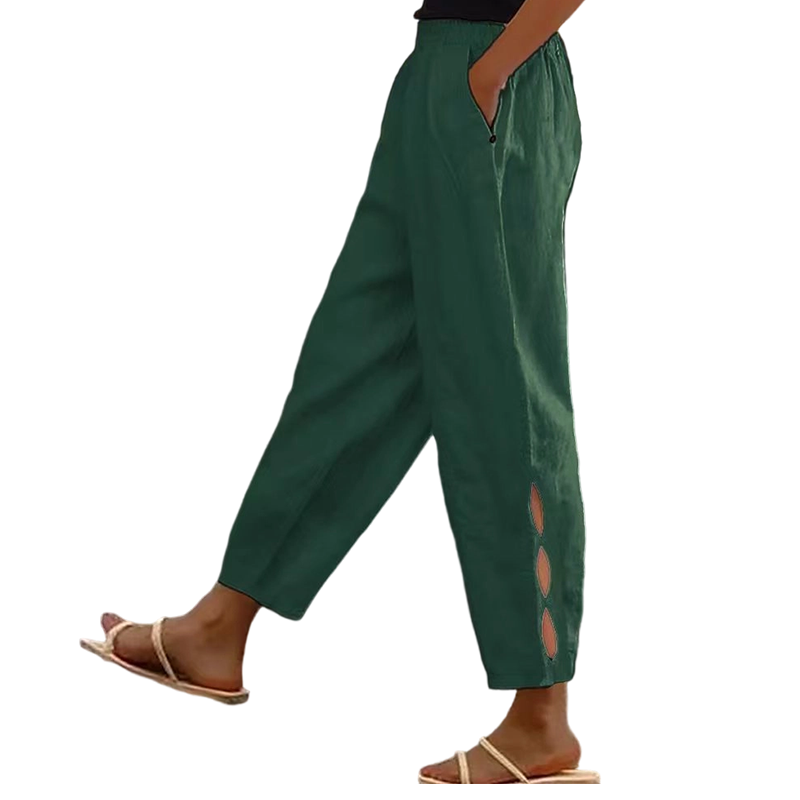 Pantalon décontracté pour femme à taille élastique avec poches