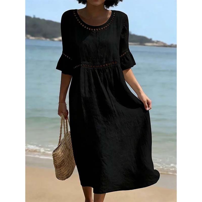 Robe Midi à Manches Évasées Brodées pour Femme