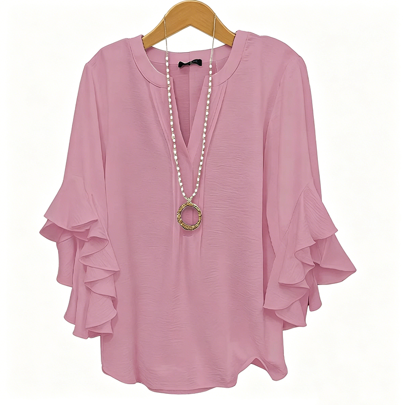 👚 50% DE RÉDUCTION 💃 Haut décontracté à col en V avec volants pour femme – Tissu léger, coupe fluide & romantique – parfait pour un look chic ou décontracté au quotidien 🌸
