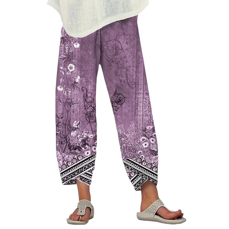 Pantalon femme large imprimé floral style vintage