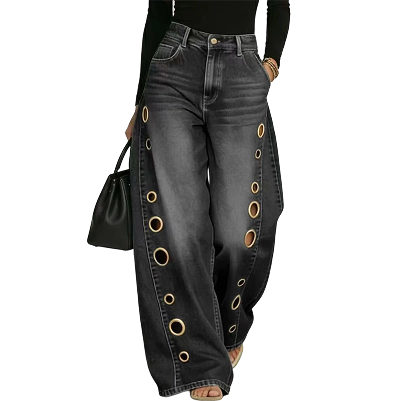 🔥Promotion exceptionnelle : 50 % de réduction🌟Jean pour femme à jambes larges avec œillets