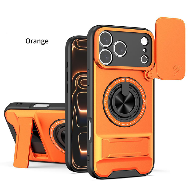 ⏳🔧 PROMO LIMITÉE 50% ! Coque de Protection 4-en-1 pour iPhone – Couverture Coulissante Caméra, Anneau Rotatif 360°, Support Magnétique, Double Kickstand, 5 Couleurs ⏰