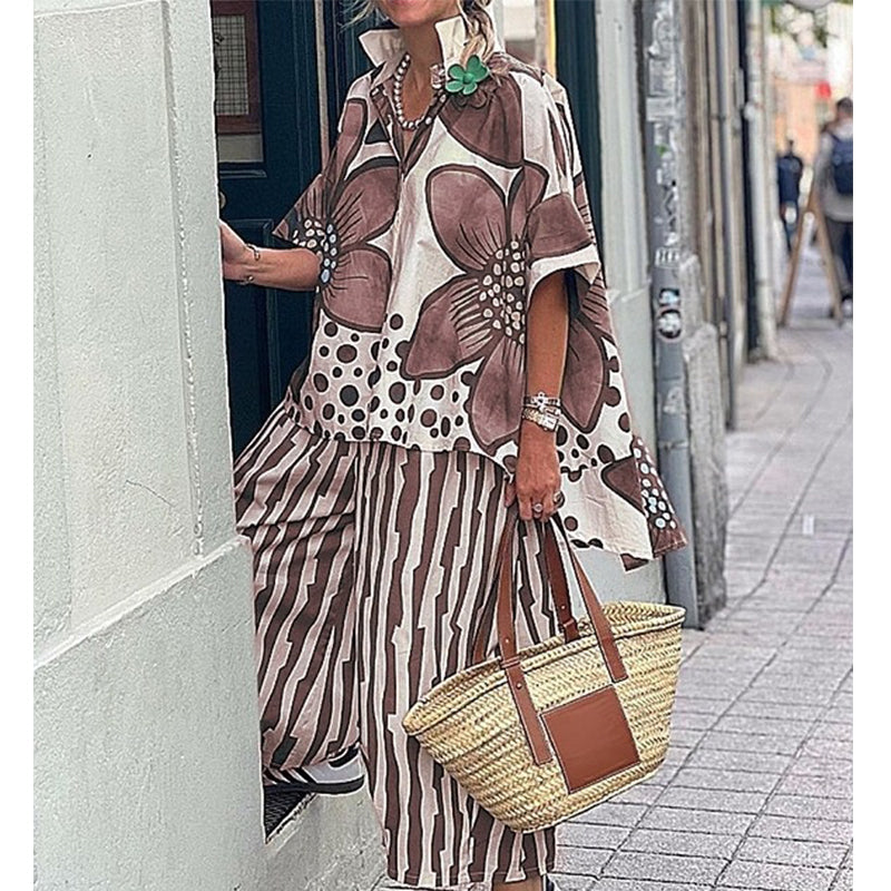 Ensemble 2 Pièces Femme : Haut Imprimé et Pantalon Assorti