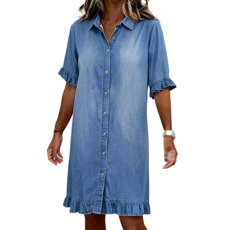👗Robe chemise en jean ample à volants【Une robe qui vaut vraiment la peine d'être commandée】