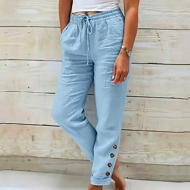 🌺50 % de réduction ! Pantalon pour femme avec cordon de serrage à la taille et bas boutonnés