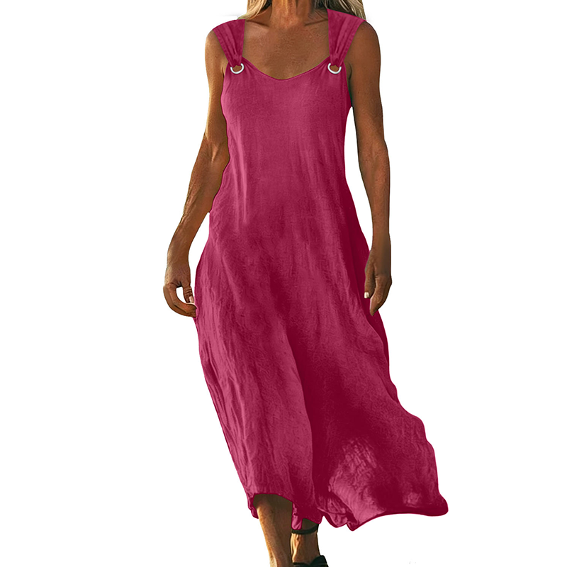 Robe longue femme sans manches à col V avec bretelles à anneaux