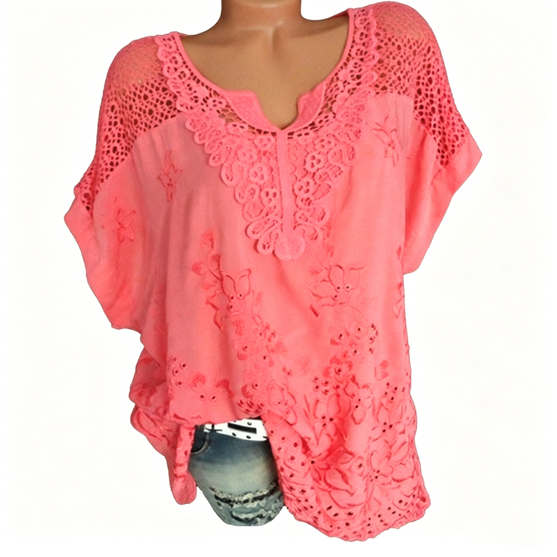 Top Col V À Broderie Dentelle Élégante pour Femme